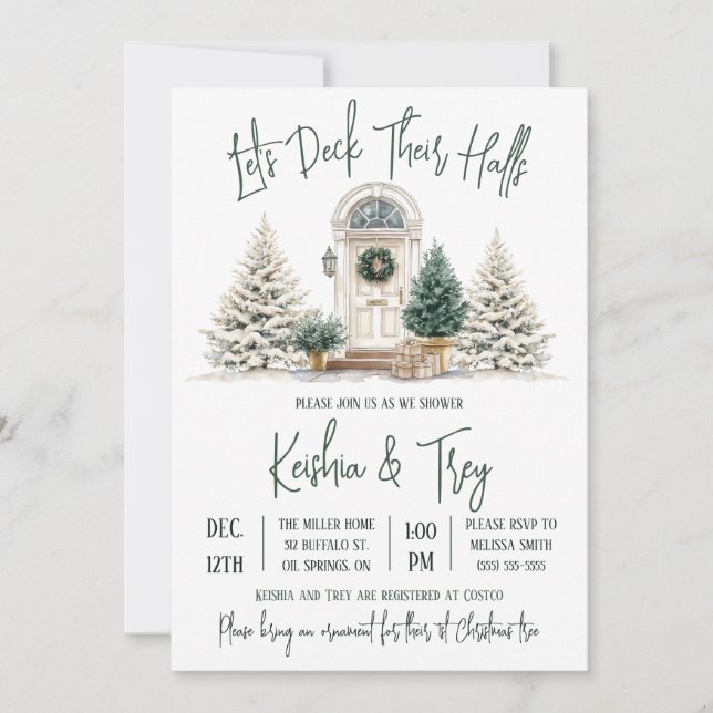Let's Deck Their Halls, Holiday Bridal Shower Invitation (Front)