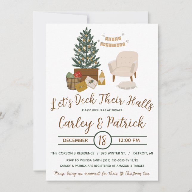 Let's Deck Their Halls, Holiday Bridal Shower Invitation (Front)