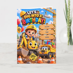 Let's Dig Into a Birthday! Construction Trucks Kid Card