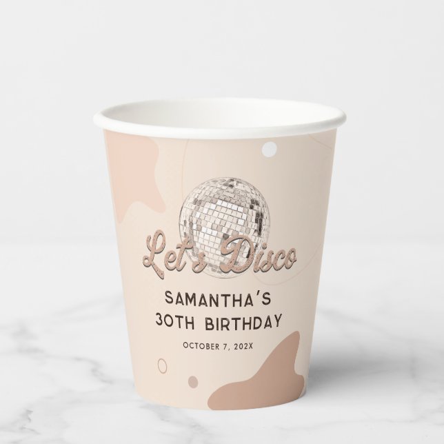 Lets Disco 30th Birthday Retro Groovy Party Paper Cups (Front)