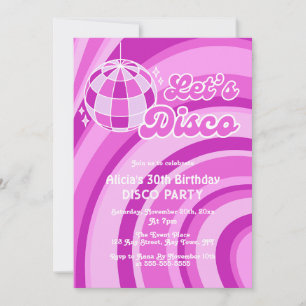Let's Disco Groovy Wave Retro 70s Purple Birthday Invitation