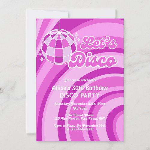 Lets Disco Groovy Wave Retro 70s Purple Birthday Invitation