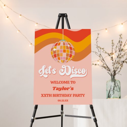 Lets Disco Red Orange Birthday Party Welcome Sign