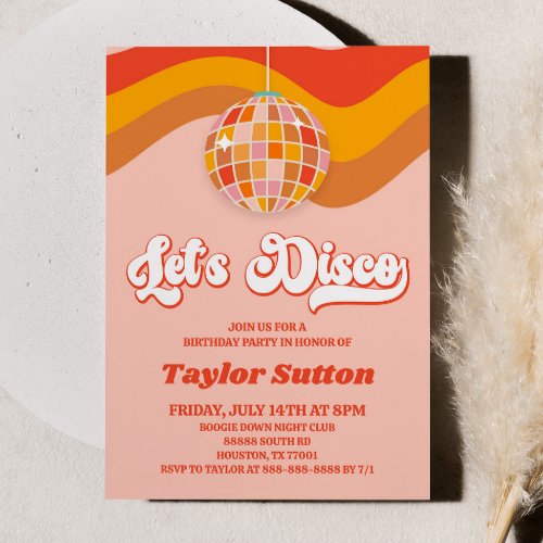 Lets Disco Retro 70s Birthday Party Invitation