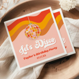 Let's Disco Retro 70s Red Orange Birthday Party Napkins