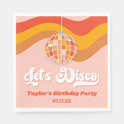 Lets Disco Retro 70s Red Orange Birthday Party Napkins