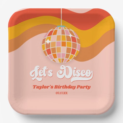 Lets Disco Retro 70s Red Orange Birthday Party Paper Plates