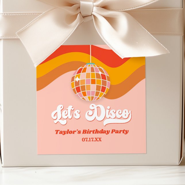 Let's Disco Retro 70s Red Orange Birthday Party Square Sticker (Creator Uploaded)