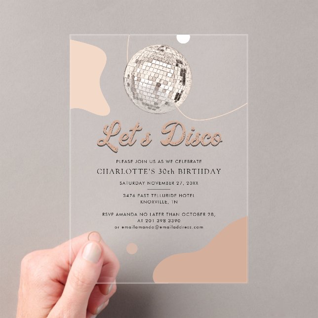 Lets Disco Retro Groovy 30th Birthday Party Acrylic Invitations (Insitu (Handheld))