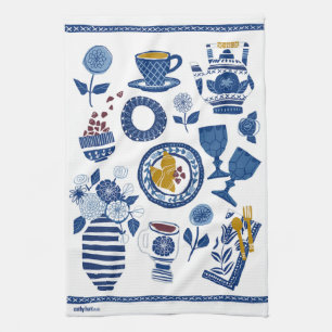 Let's Do Brunch! Tea Towel in Navy and White