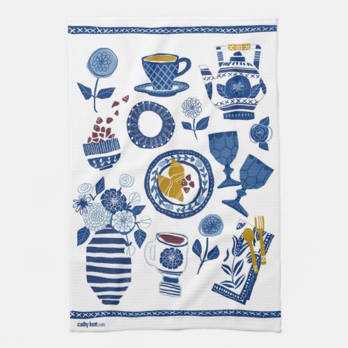 Lets Do Brunch Tea Towel in Navy and White
