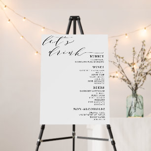 Let's Drink Black White Wedding Bar Menu Sign