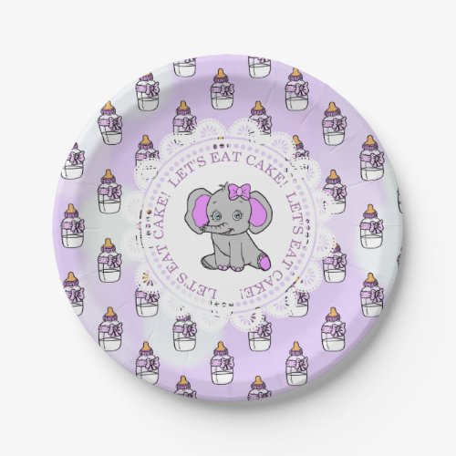 Lets Eat Cake Purple Elephant Themed Baby shower Paper Plates