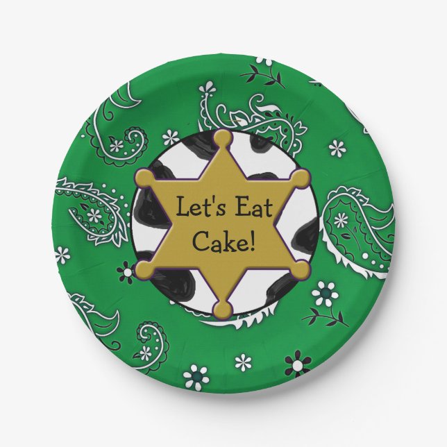 Lets Eat Cake Sheriff Badge Green Bandanna Plates (Front)