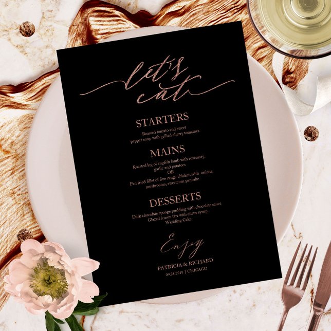 Let's Eat Chic Script Wedding Menu Card For Plate (Creator Uploaded)