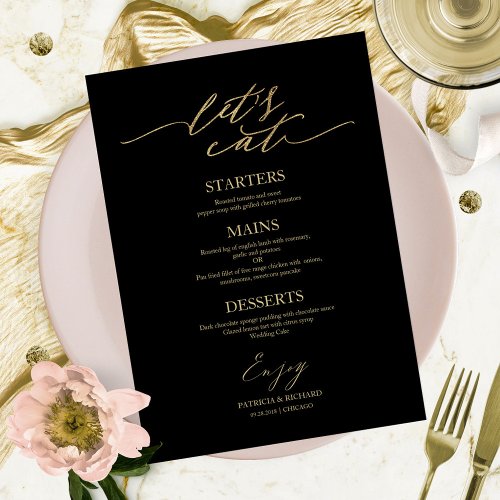 Lets Eat Chic Script Wedding Menu Card For Plate
