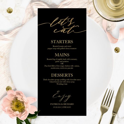 Lets Eat Chic Script Wedding Menu Card For Plate