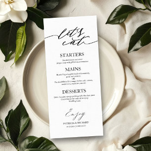 Let's Eat Chic Script Wedding Menu Card For Plate