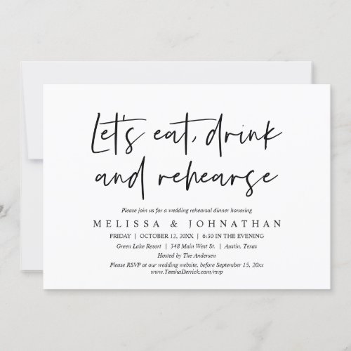 Lets Eat Drink and Rehearse Rehearsal Dinner Invitation