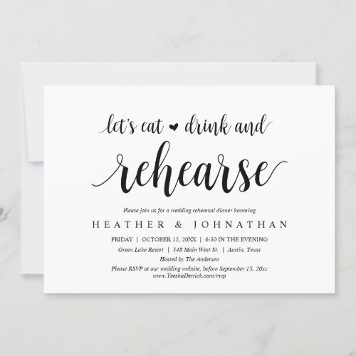 Lets Eat Drink and Rehearse Rehearsal Dinner Invitation
