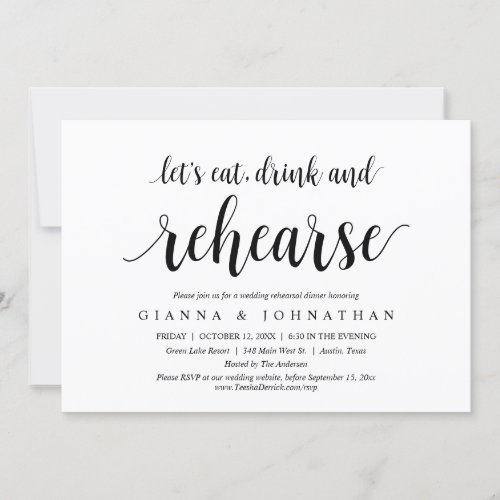 Lets Eat Drink and Rehearse Rehearsal Dinner Invitation
