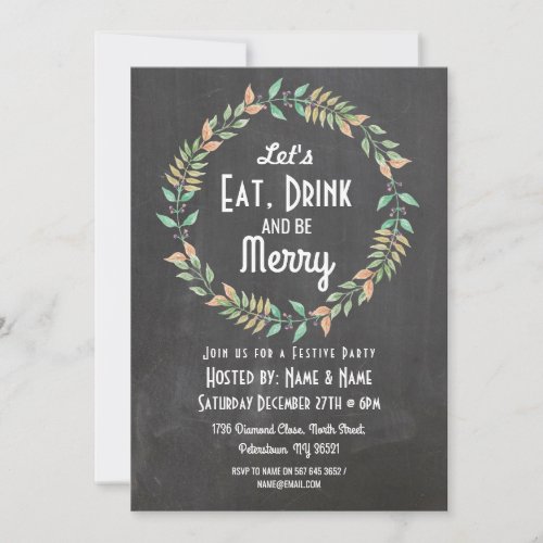 Lets Eat Drink  Be Merry Christmas Invitation
