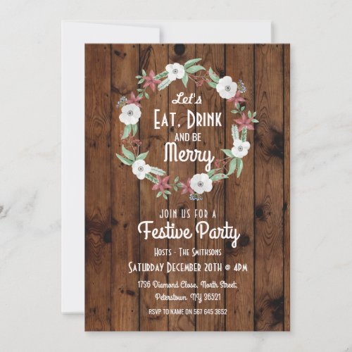 Lets Eat Drink  Be Merry Christmas Invitation