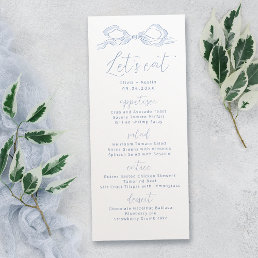 Let&#39;s Eat Dusty Blue Hand Drawn Bow Wedding Menu