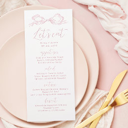 Let&#39;s Eat Elegant Pink Hand Drawn Bow Wedding Menu