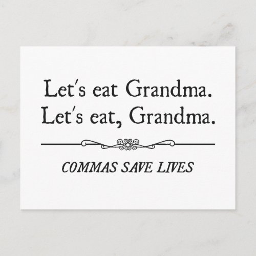 Lets Eat Grandma Commas Save Lives Postcard