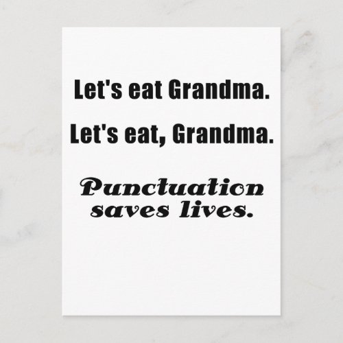 Lets Eat Grandma Punctuation Saves Lives Postcard