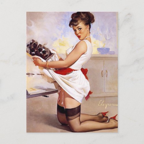 Lets eat out _ Gil Elvgren Vintage Pin up girl Postcard