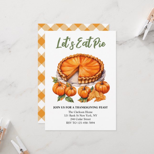 Let's Eat Pie thanksgiving watercolor Invitation (Front/Back In Situ)