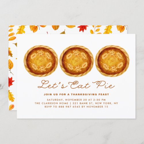 Lets Eat Pie  Watercolor Baked Pies Thanksgiving Invitation