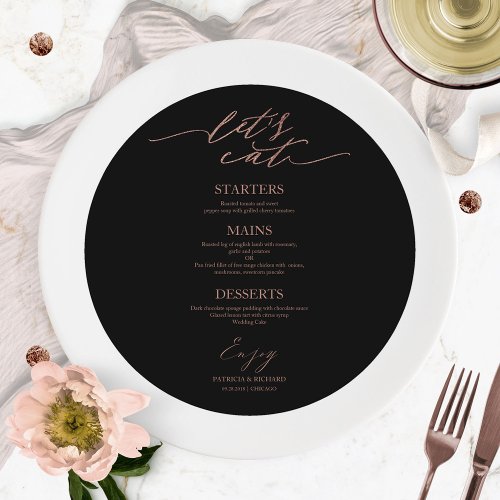 Lets Eat Round Wedding Menu Card For Plate