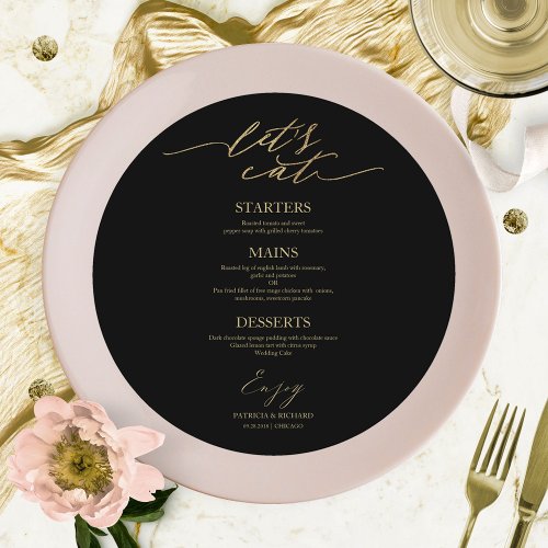 Lets Eat Round Wedding Menu Card For Plate