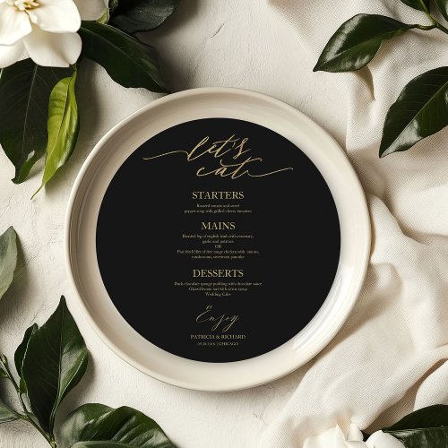 Lets Eat Round Wedding Menu Card For Plate