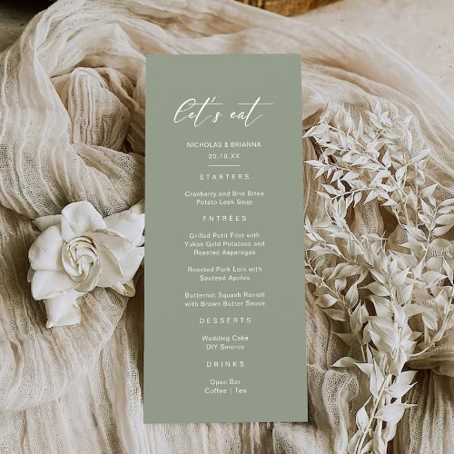 Lets eat Sage Green Wedding  Menu