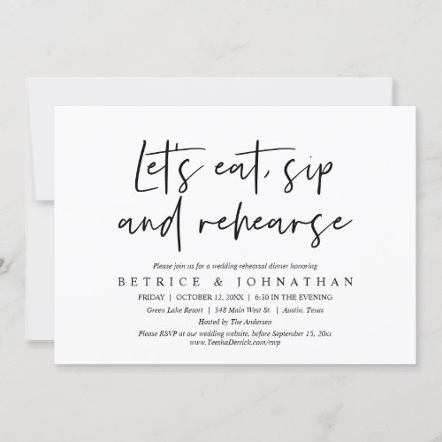Lets Eat Sip and Rehearse Rehearsal Dinner Invitation