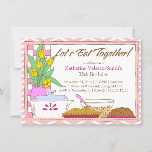 Lets Eat Together Dinner or Lunch Birthday Feast Invitation