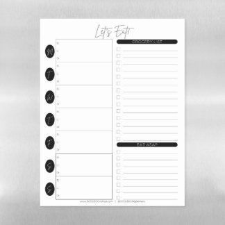 LET'S EAT  |  Weekly Meal Planner Magnetic Dry Era Erase Sheet