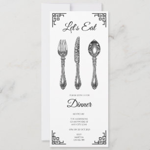 Let's Eat White Dinner Invitation