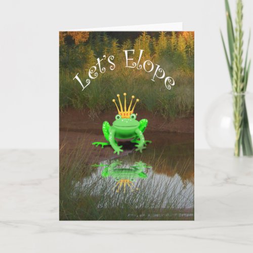 Lets elope green frog with golden crown announcement