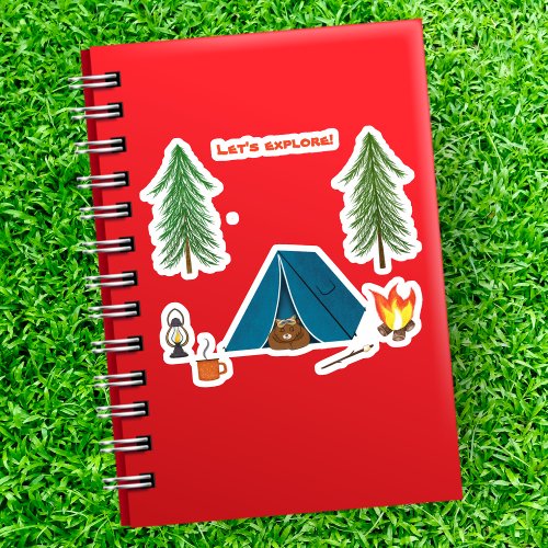 Lets Explore Bear Sleeping By Campsite Sticker