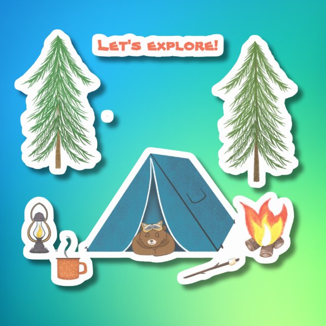 Let's Explore Bear Sleeping By Campsite Sticker (Creator Uploaded)