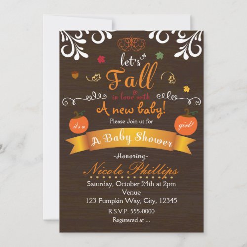 Lets FALL in love Autumn BABY SHOWER Invitation