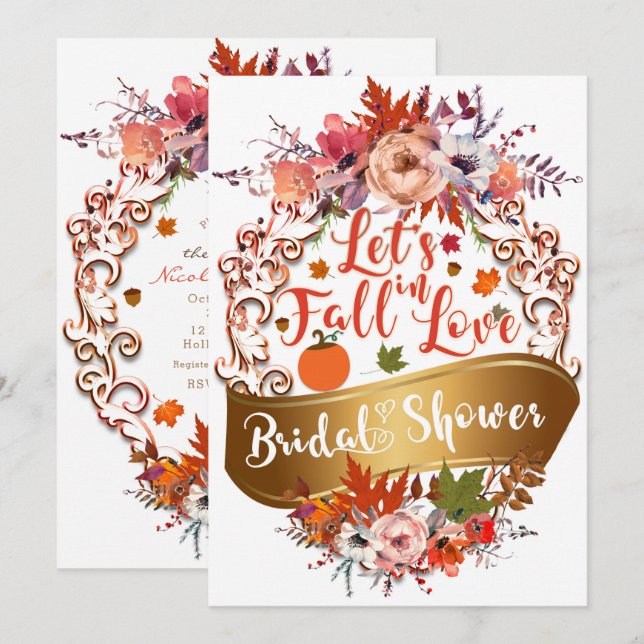 Let's Fall In Love Autumn Floral BRIDAL SHOWER Invitation (Front/Back)