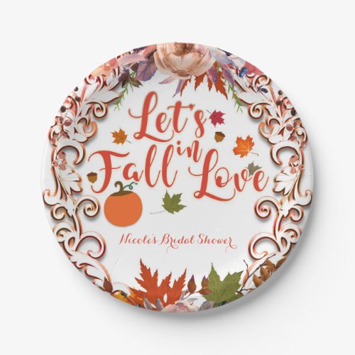 Lets Fall In Love Autumn Floral BRIDAL SHOWER Paper Plates