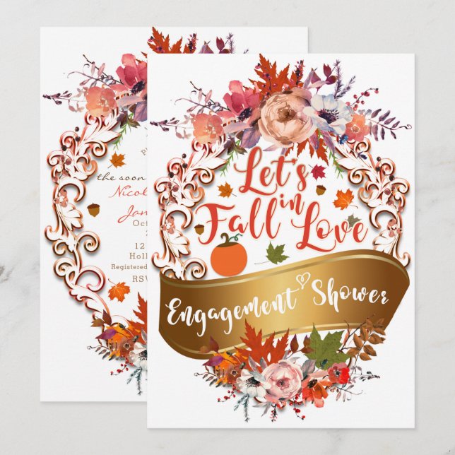 Let's Fall In Love Autumn Floral ENGAGEMENT SHOWER Invitation (Front/Back)