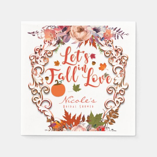 Let S Fall In Love Autumn Floral Wedding Paper Napkin Zazzle Com